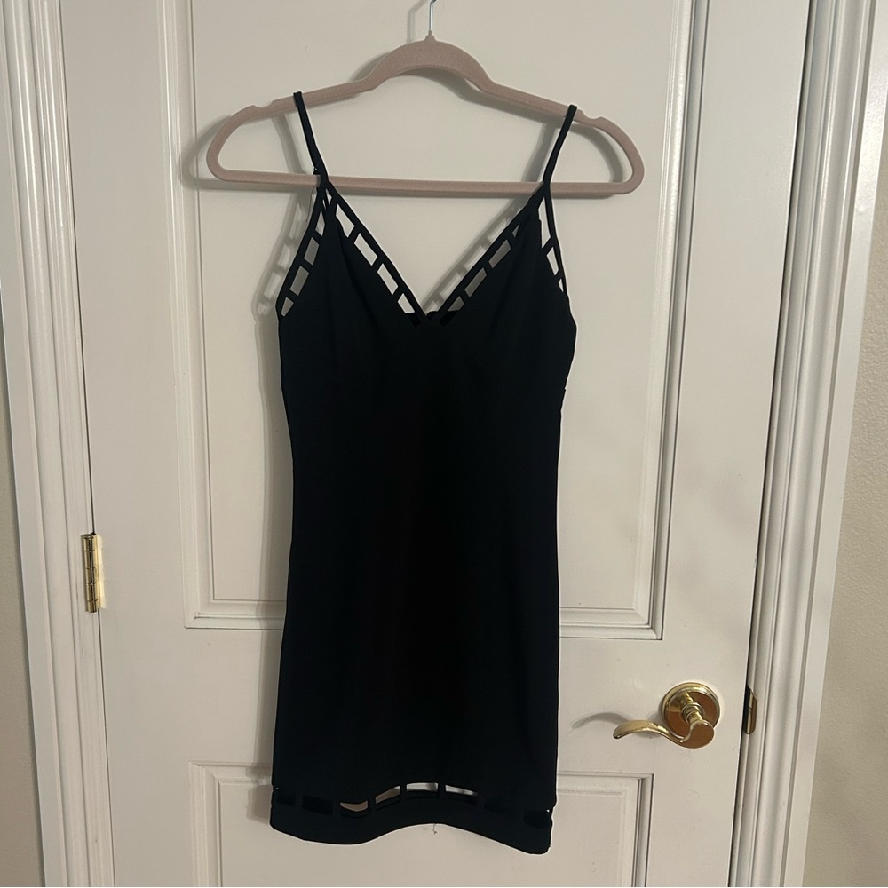 ANGL Black Body Con Mini Dress with Cut Out Details Size Small